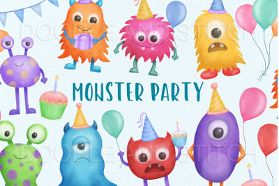 Monster Party Watercolor Clipart