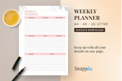 A4 and A5 One Page Weekly Planner US Letter Size