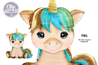 Cute Boy Unicorn Watercolor Baby Clip Art PNGs image sublimation