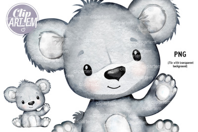 Cute Gray Baby Teddy Bear clip art PNG digital image