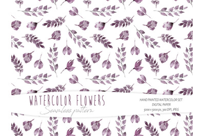 Watercolor floral seamless pattern on white background