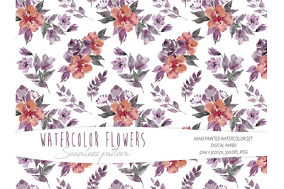 Watercolor floral seamless pattern on white background