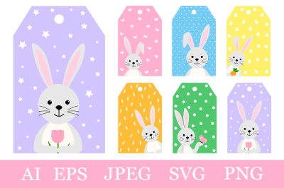 Easter Gift Tags template. Easter Bunny Gift Tags SVG