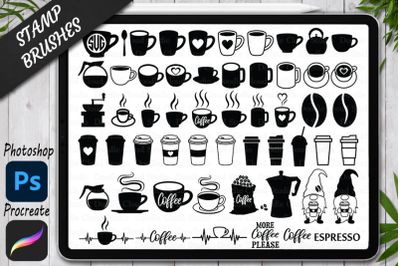 Coffee Stamps Brushes for Procreate and Photoshop. Coffee Set Stamps.