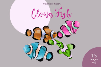 Watercolor Clown Fish Clipart, Rainbow Download
