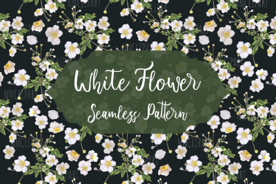 White Flowers Seamless Pattern, Digital paper
