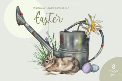 Watercolor Easter Rabbit Clipart, Bunny illustration