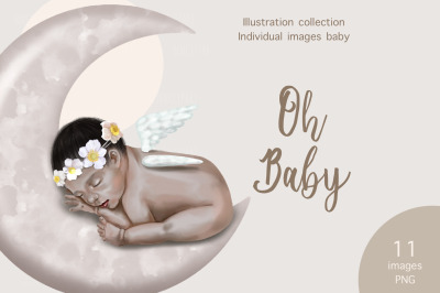 Asian Newborn illustration, Baby Shower