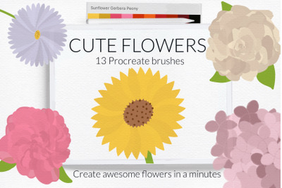 Flowers brushes for Procreate: sunflower, roses, daisy