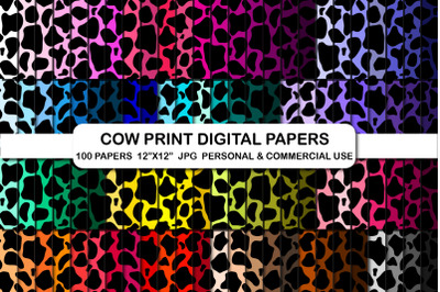 Cow Animal Print Digital Papers Cow print pattern paper set