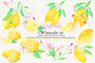 Watercolor Lemons  set clipart compositions &nbsp;