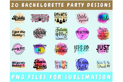 Bachelorette Party Sublimation Designs Bundle, 20 Designs, Bride PNG