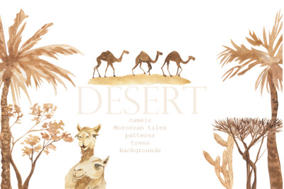 Desert. Watercolor poster set