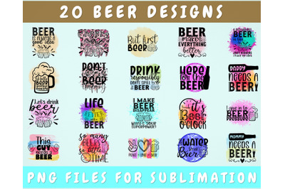 Beer Sublimation Designs Bundle, 20 Designs, Beer Quote PNG Files