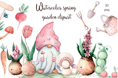 Watercolor Spring Garden Clipart, Spring Bulb Flowers
