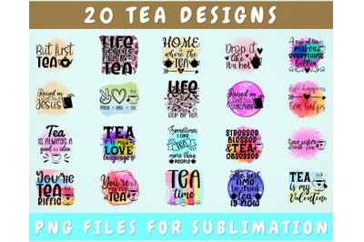 Tea Sublimation Designs Bundle, 20 Designs, Tea Lover PNG Files