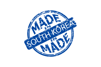 Rubber stamp label, production in south korea, sign asian quality