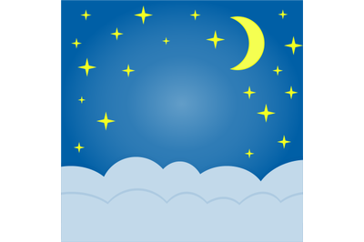 Sweet background for baby room, calm night with yellow moon and stars