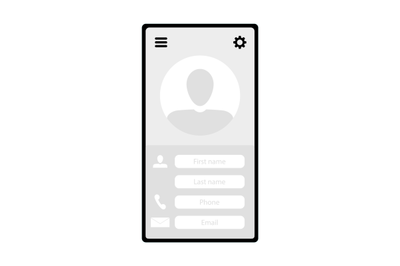 Template of page contact in smartphone with name, email and number pho