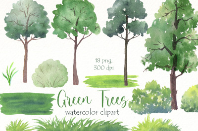 Watercolor trees clipart bundle | Landscape png | Forest png