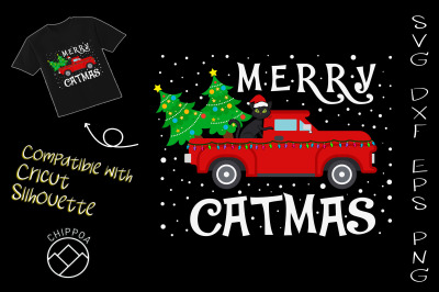 Merry Catmas Cat and Tree on Truck