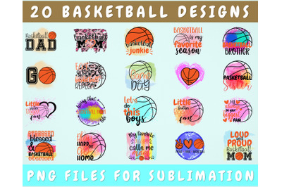 Basketball Sublimation Designs Bundle, 20 Designs, Basketball PNG File