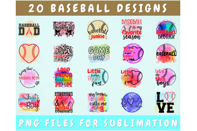 Baseball Sublimation Designs Bundle, 20 Designs, Baseball PNG Files