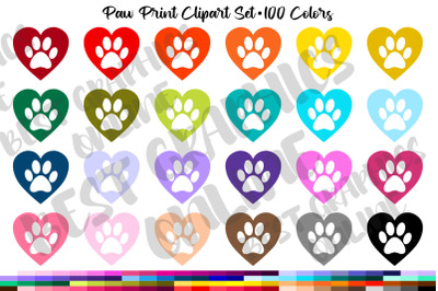 Paw print clipart set Animal lover dog cat paws with heart