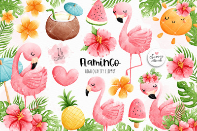 Flamingo clipart, pink tropical flamingo clipart, tropical clipart, su