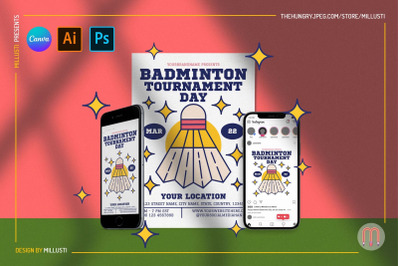 Badminton Tournament Day Flyer Template