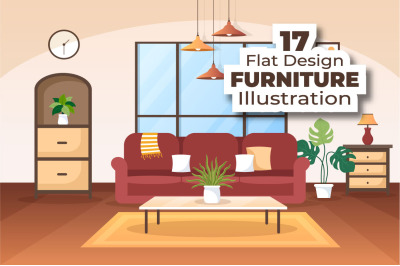 17 Home Furniture Flat Design Illustration