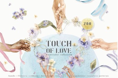 Touch Of Love. Family Friendship Floral Watercolor Clipart