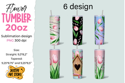 6 Spring Tulips flower Tumbler 20 oz sublimation design.