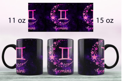 Gemini Zodiac sign mug sublimation png Full wrap design