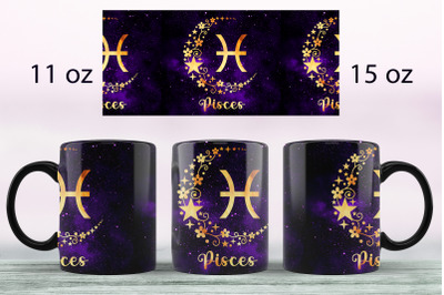 Pisces Zodiac sign mug sublimation png Full wrap design