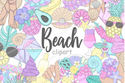 Beach Clip Art | Pastel Illustrations for Sublimation