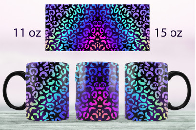 Rainbow leopard print mug sublimation png Full wrap design