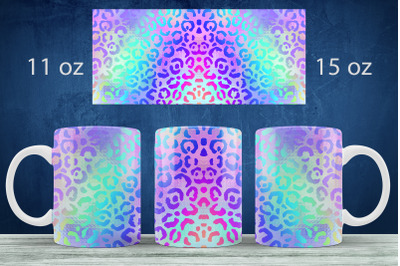 Rainbow leopard print mug sublimation png Full wrap design