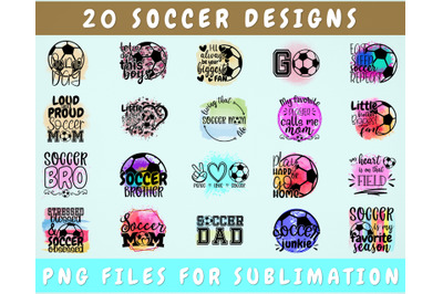 Soccer Sublimation Designs Bundle, 20 Designs, Soccer PNG Files