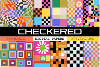 Checkered Geometric Digital Pattern Papers Vector Designs