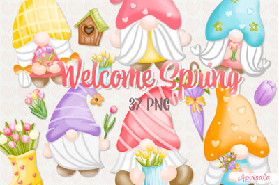 Gnome-Welcome Spring Watercolor Bundle