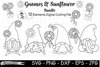 Gnome Sunflower SVG Cut Files-digital Stamp