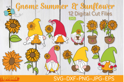 Gnome Sunflower Summer SVG Cut Files