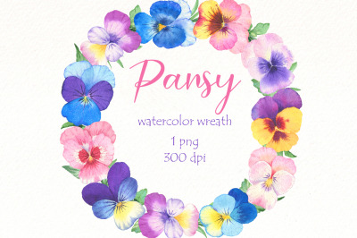 Pansy wreath watercolor clipart | wilflowers floral png | spring png.