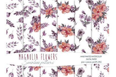 Watercolor simple floral seamless patterns white background