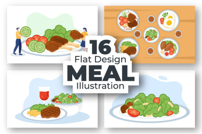 16 Health Meal with Balanced Diet Nutritional Illustration