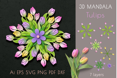 3D Mandala Bouquet of tulips. Cut svg