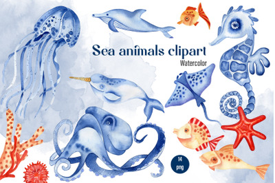 Sea animals and fish clipart