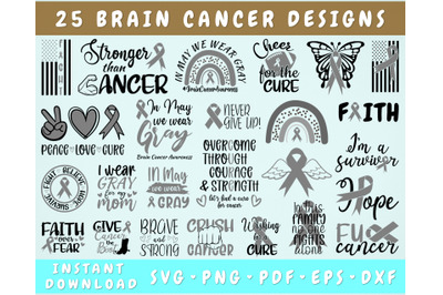 Brain Cancer Awareness SVG Bundle, 25 Designs, Brain Cancer Ribbon SVG