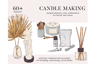 Candle clipart. Scented soy candle Handmade business illustration, coz